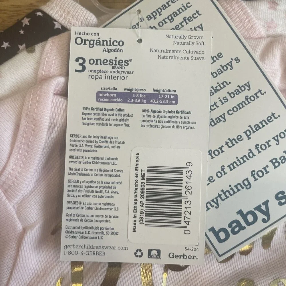 Gerber Newborn N Bodysuit Girl 3-Piece ORGANIC Cotton Dream True Onesies…